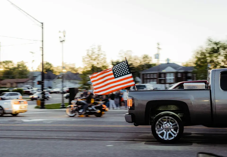 a motorcycle with a flag on it